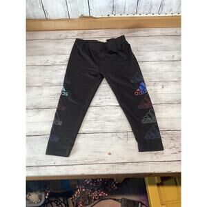 Preowned Adidas Toddler Stretch Pants Blue & Black Graphic Logos EUC Size 3T